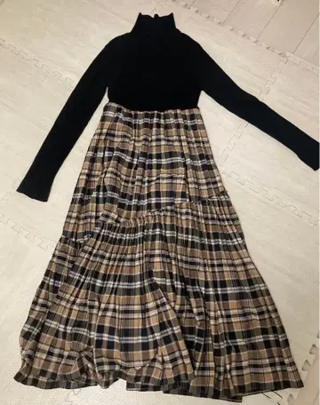 [ 새상품급 ] Mila Owen 체크 무늬 터틀넥 원피스 0호 사이즈