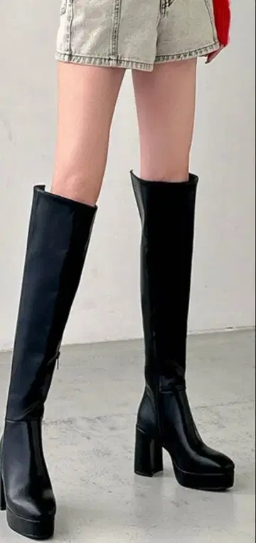 가죽 백 슬릿 롱 부츠