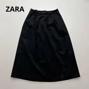 ZARA 블랙 플레어 스커트 M 스웨이드 타입 리본 자라