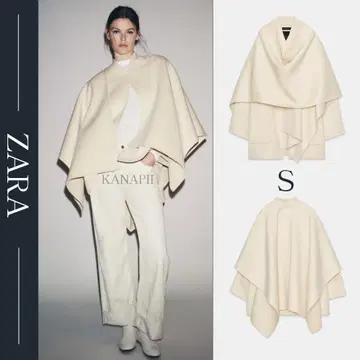 ZARA ZW COLLECTION 울 케이프 코트 S 에크루