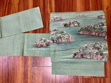 [ 85 ] 나고야 오비 구촌 진면주 수제 염색 견직 중고 그린