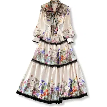 L 사이즈 꽃무늬 플로럴 고급 엘레강트 리본 원피스