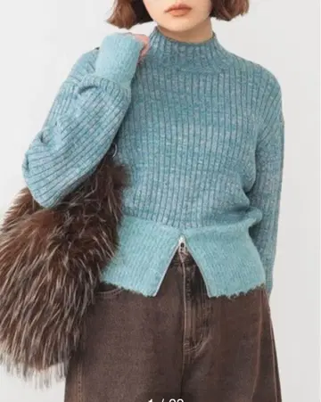 Ray BEAMS 멜란지 리브 하이넥 니트 14,300엔