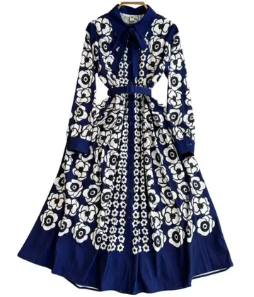 새상품 L 사이즈 고급 엘레강트 플로럴 꽃무늬 블루 원피스