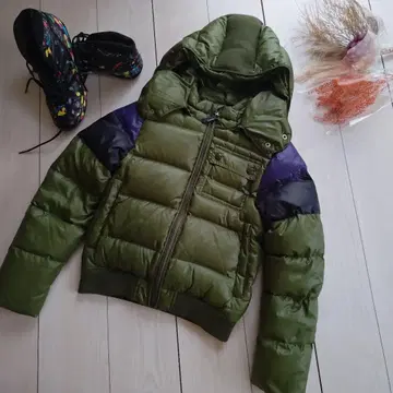 JOHNBULL/배색 후드 다운/올리브 그린/F/밀리터리 x 아웃도어