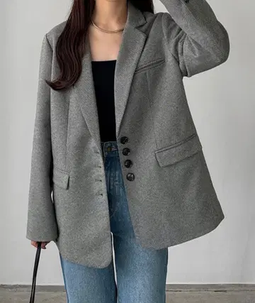 버튼 디자인 헤링본 테일러드 자켓