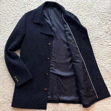 레어 XL 사이즈 꼼사데모드 트위드 체스터 코트 싱글 네이비