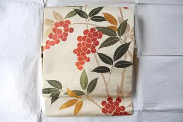 나고야 오비 순수 실크 난텐 옅은 크림