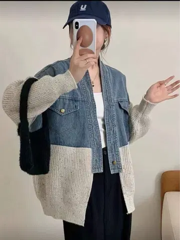 [미사용 새상품] 데님 니트 가디건 긴팔
