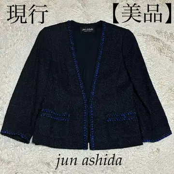 준 아시타 현행 고년식 트위드 네이비 노카라 자켓