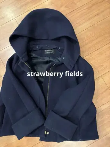 strawberry fields 네이비 후드 부착 울 코트