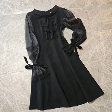 레트로 엘레강트 블랙 프릴 드레스