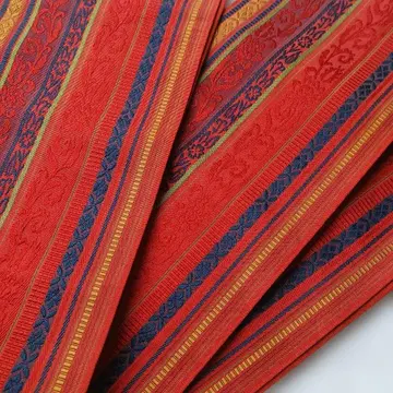 반폭 오비 하카타 순수 실크 오리엔탈 패턴 주황색 초록색 겨자색 갈색