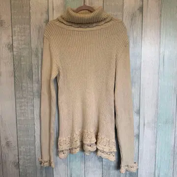 PINK HOUSE 레이스 프릴 터틀 니트 베이지