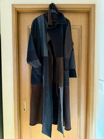 요건 레일 울 100 패치워크 롱 코트