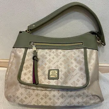 숄더백 베이지 그린 로고