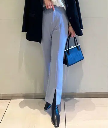 anuans 아뉴앙스 프론트 슬릿 팬츠 색스 블루 S