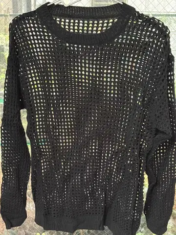 블랙 메쉬 시스루 니트 크루 M