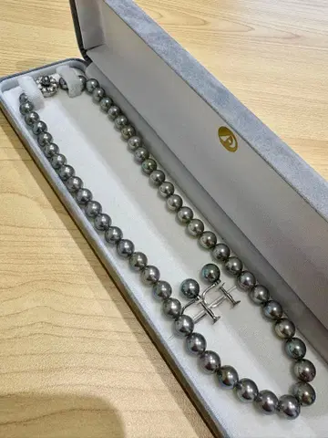 타히티안 펄 그레이 계열 목걸이 귀찌 세트