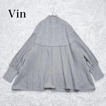 [새상품급] Vin 케이블 니트 도킹 플리츠 블라우스 오버 사이즈 그레이