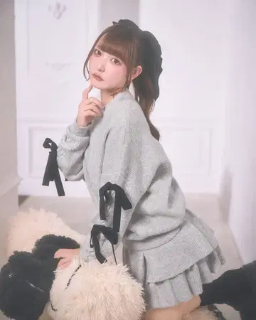 미셸 마카롱 리본 루즈핏 니트 셋업 XS 사이즈