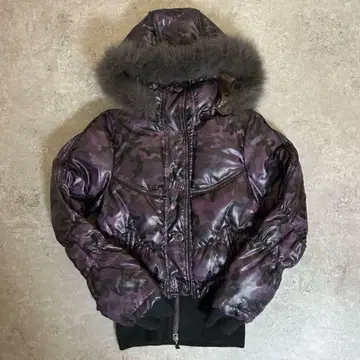 Y2K 퍼 다운 보라색 카모 카모플라쥬 다운 80%