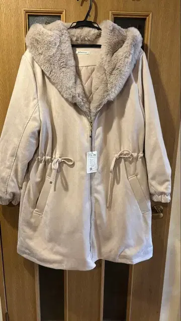 핑크 베이지 후드 부착 하프 코트 빅 사이즈