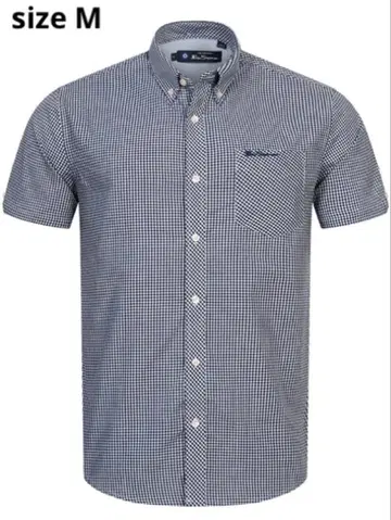 벤 셔먼 깅엄 체크 버튼 다운 셔츠 네이비 (M)