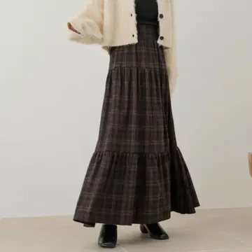 hinari 셔링 캉캉 스커트 체크 S 사이즈