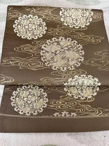 브라운 꽃 무늬 후쿠로 오비