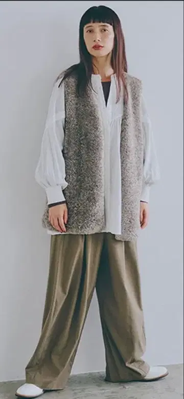 studio CLIP 볼륨 와이드 이지 팬츠 베이지 체크