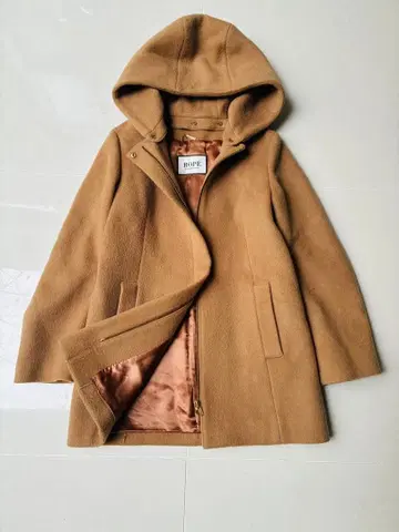컨디션 최상 ROPE 로페 울 후드 P 코트 베이지 카멜