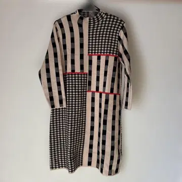 니트 원피스 체크 무늬 긴팔