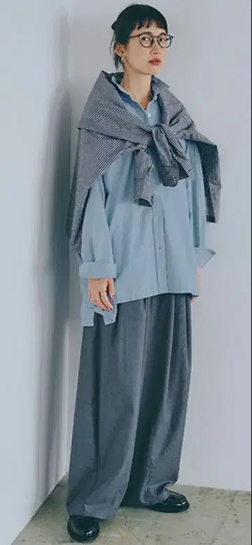 studio CLIP 볼륨 와이드 이지 팬츠 그레이 체크