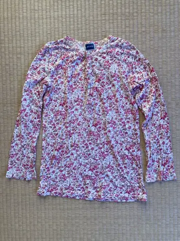 45rpm 꽃무늬 코튼 긴팔 T셔츠 화이트 x 빨간색/브라운 계열