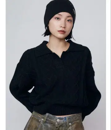 EMODA 스키퍼 와이드 하트 니트 블랙