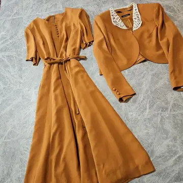 (2091) 레트로 골드 계열 머스타드 원피스와 자켓 세트