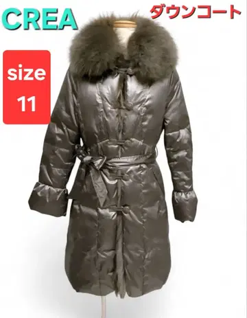CREA 여배우 옷깃 퍼 옷깃 다운 롱 코트 사이즈 11