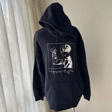 그래픽 프린트 후드 부착 후드티 블랙