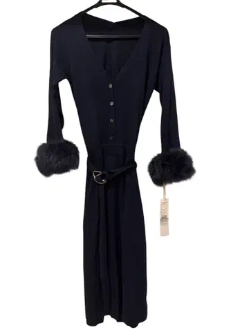 네이비 니트 롱 원피스 퍼 포함