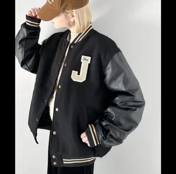 블루종 [ Java 콜라보 ] 멜톤 바시티 자켓 (L) 블랙