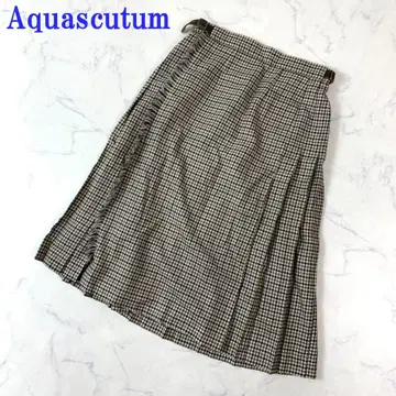 아쿠아 스큐텀 무릎 기장 플리츠 스커트 체크 무늬 브라운 6 C4971