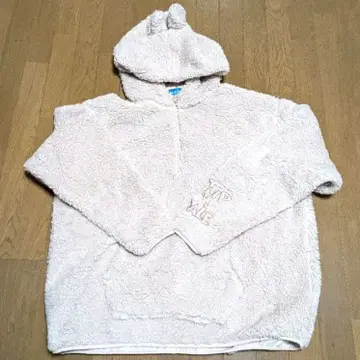 L 사이즈 디즈니 칩 하프 지퍼 후드티 핑크 베이지