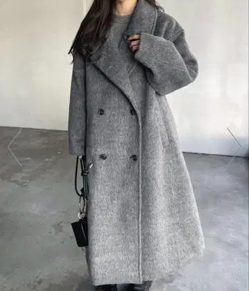 스탠드 카라 2way 샤기 맥시 길이 롱 코트