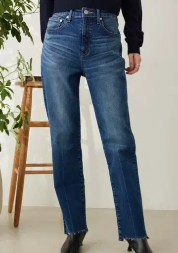 밤 네이비 컨포트 청바지 컷오프 스트레이트 데님 M