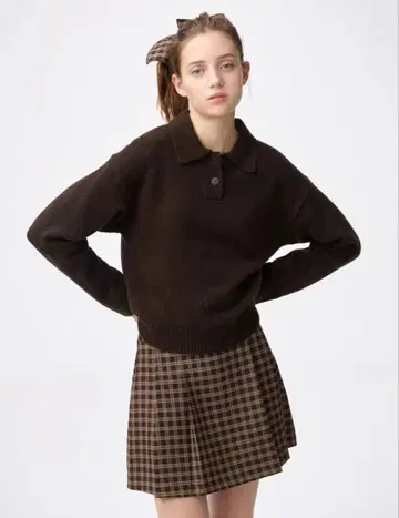 gu 퍼프 니트 피케 셔츠