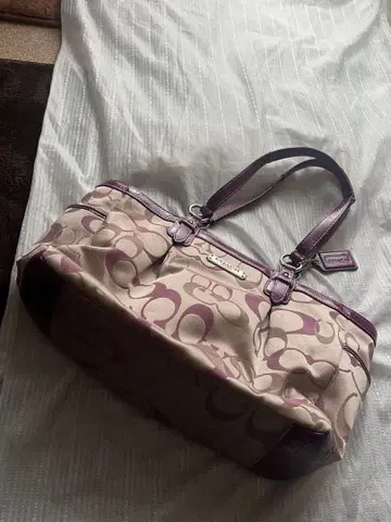 베이지/퍼플 캔버스 백