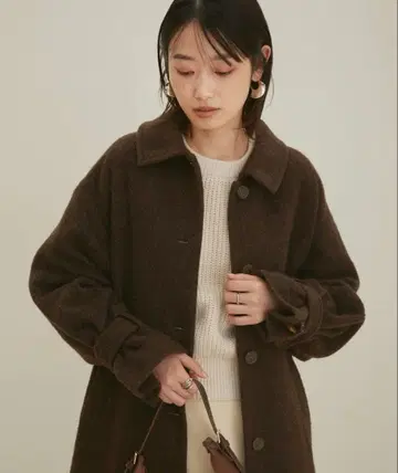 VIS 스탠드 카라 울 혼방 롱 코트