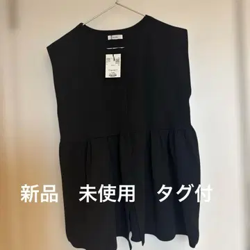 SALOON 블랙 페플럼 베스트 프리 사이즈