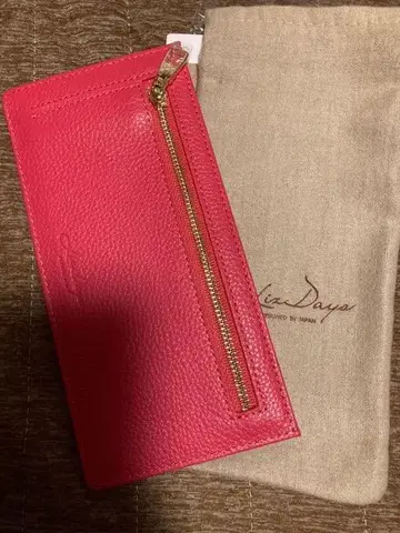 핑크 가죽 장지갑 골드 지퍼 수납 봉투 포함